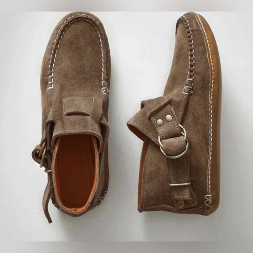 Moccasins Flat Booties With Buckle Strap Round Toe For Women